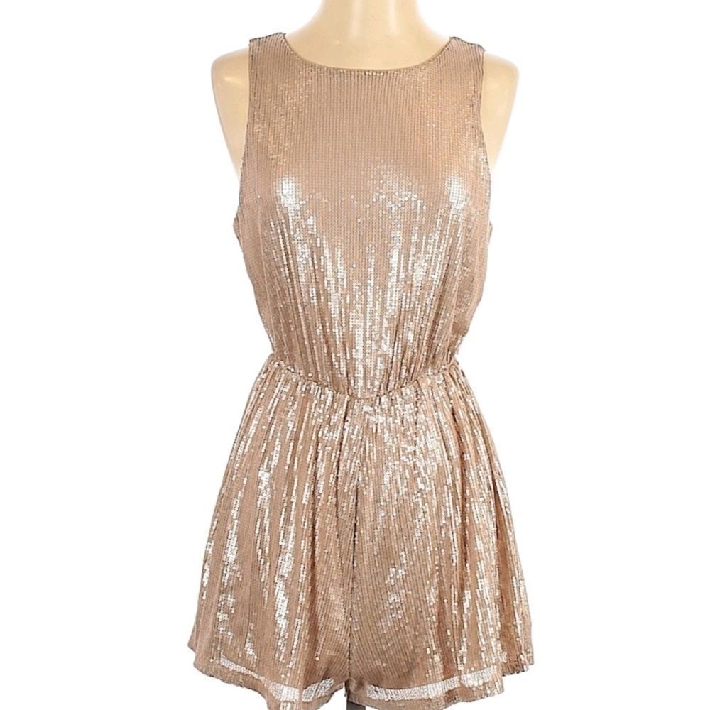 ASTR THE LABEL Rose Gold Sequence Romper Size S